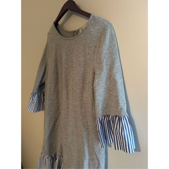 LIKE NEW Eliza J Sweatshirt Dress Women's 14 Gray Blue Striped Ruffle Flounce He - Picture 3 of 9